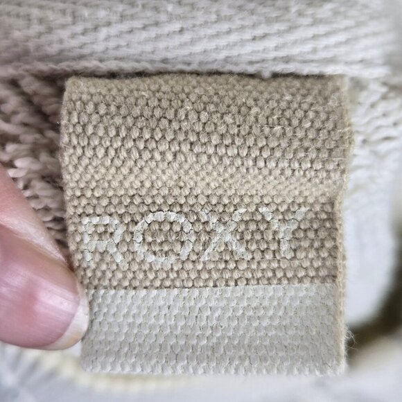 Roxy Size Medium Cream Black Hoodie Kangaroo Pocket Long Sleeve Wrap Back - Picture 12 of 16